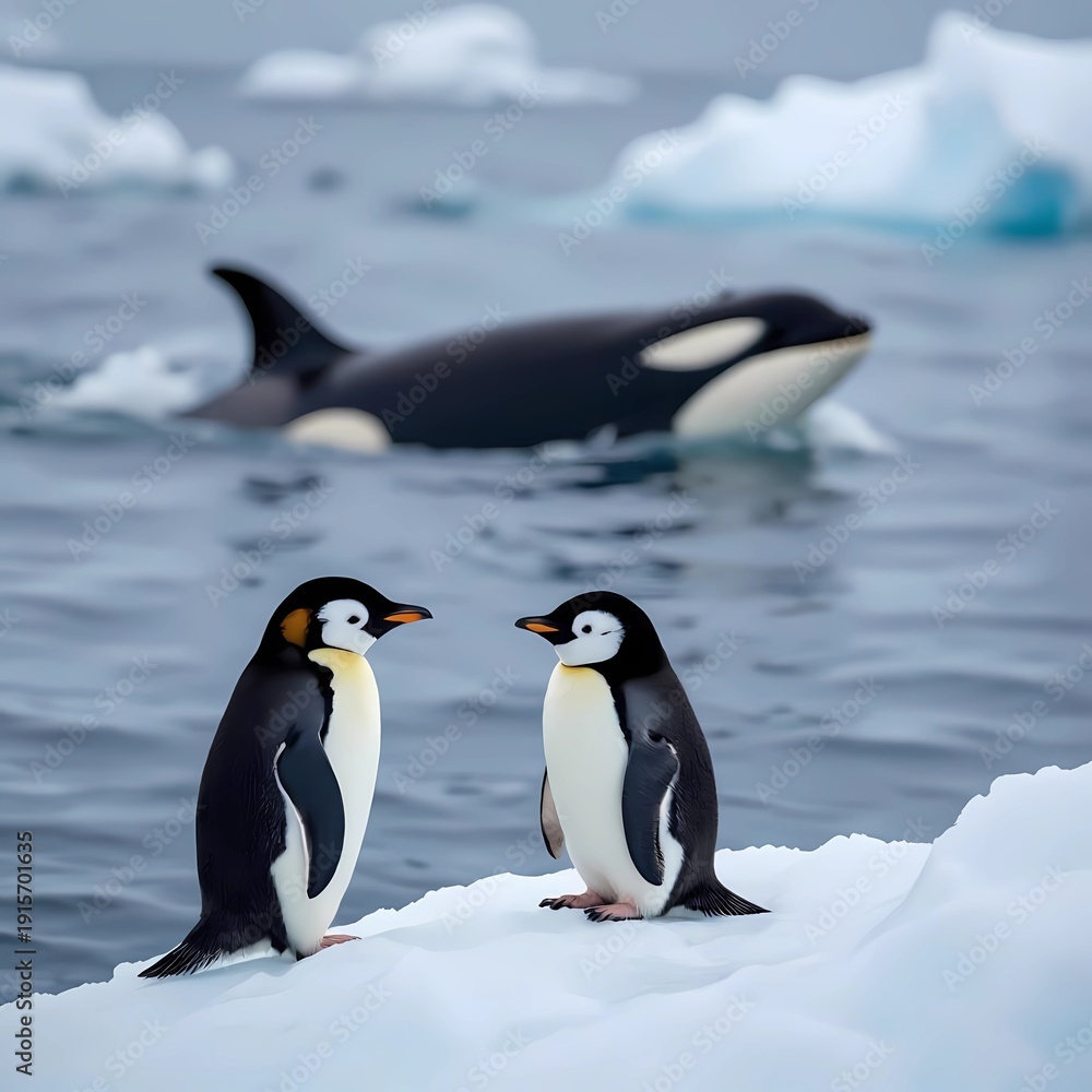 Fototapeta premium penguin chicks killer whale