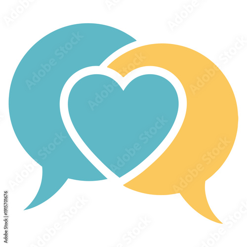 Two overlapping speech bubbles forming a heart shape in the middle