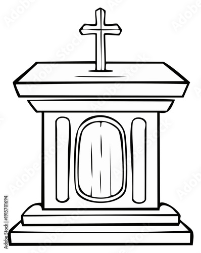 Illustrated altar with cross, religious symbol