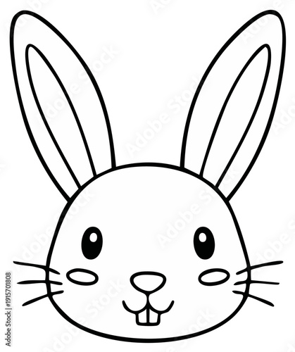 Cute outline drawing of a happy rabbit face with long ears and buck teeth