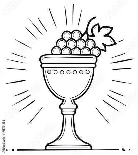 Ornate Chalice Filled With Grapes Symbolizing Sacred Offering Radiating Light