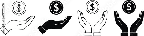 Hands receiving and giving money in various styles