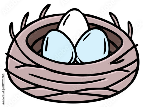 Stylized Bird Nest with Three Eggs Illustration