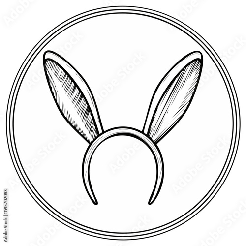 Bunny ears headband in a circular frame, sketched illustration