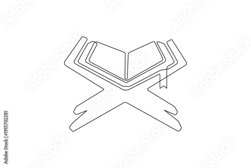 Open quran book single line art isolated on white background