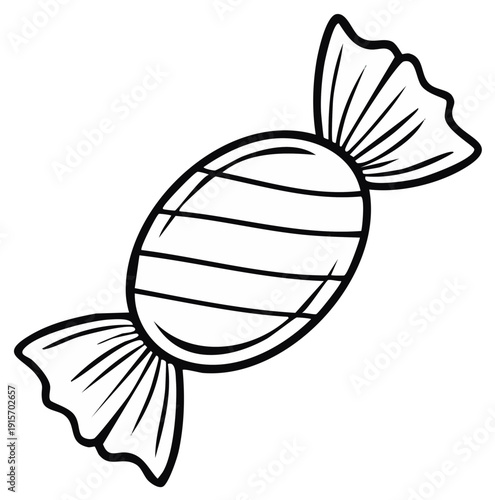 Classic striped wrapped candy with twisted ends isolated line art drawing