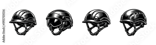 Helmet vector icons set. protective and safety headgear. flat vector icons collection