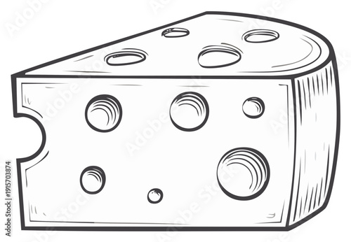 Stylized Swiss Cheese Wedge Outline with Holes, Dairy Food Illustration
