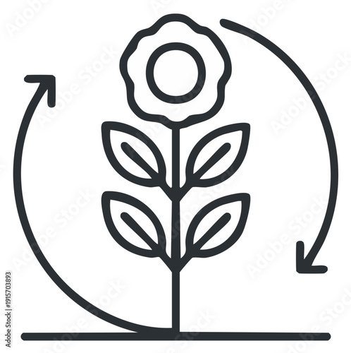 Floral lifecycle concept with flower and recycling symbol illustration for environment and nature.