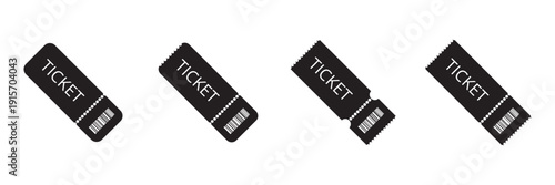 Ticket icon vector set. Event ticket simple icon. Ticket icon. Retro cinema, movie tickets icons. stroke and flat design style isolated on white background.