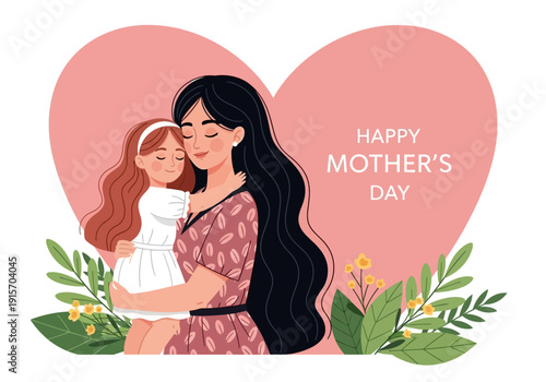 A loving mother and daughter share a tender embrace within a heart shaped illustration for mother s day