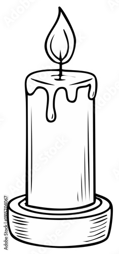 Burning candle illustration with dripping wax and flickering flame, hand-drawn style.