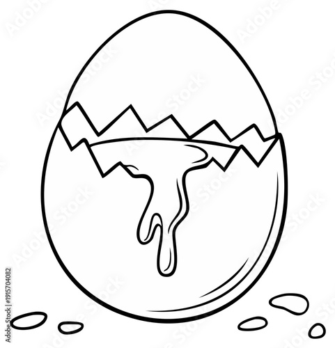 Cracked egg with flowing egg white, broken shell illustration