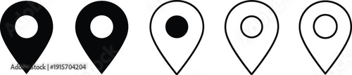 Map Location Pin Icons Set, GPS Marker Navigation Symbols Collection, Place Pointer Outline and Solid Vector for Travel and App Interface Design