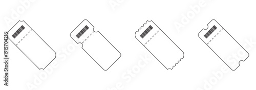 Clean Modern Ticket Icons, Event Entry Pass and Cinema Movie Tickets, Minimal Line Vector Collection.