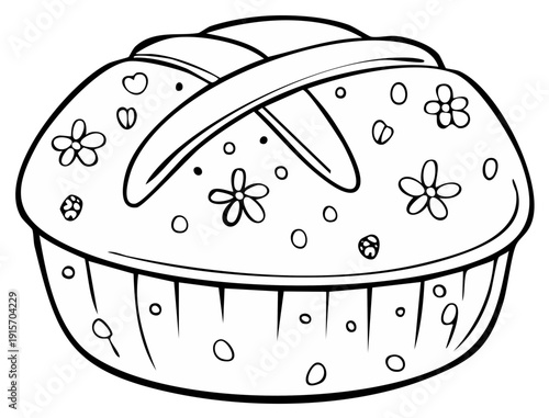 Decorated bread or cake illustrated with flower designs