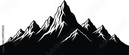Mountain Range Silhouette Vector Illustration, Snowy Alpine Peaks Landscape Scene, Outdoor Adventure Nature Graphic for Travel, Hiking and Camping Design