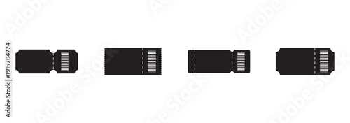Ticket icon set. Concert, cinema ticket, lottery coupon. Vector illustration.