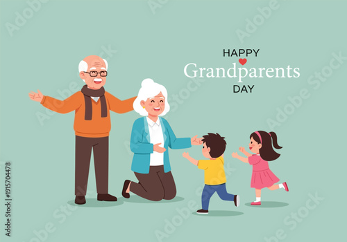 A joyful illustration depicting grandparents and grandchildren celebrating grandparents day together high quality professional detailed modern