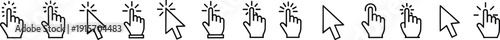 Tap Click Hand and Cursor Line Icons Set, Touch Gesture Pointer Symbols, User Interface Interaction Outline Vector for Web and Mobile Applications