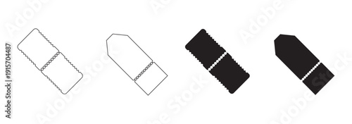 Ticket icon set. Concert, cinema ticket, lottery coupon. Vector illustration.