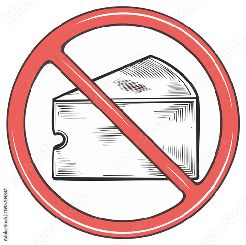 No Cheese Symbol: Dairy-Free Lifestyle and Allergen Restriction Icon for Health or Dietary Needs