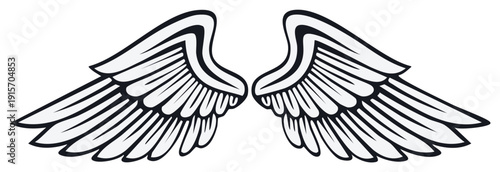Stylized Black and White Angel Wings Emblem Symbol Icon Graphic
