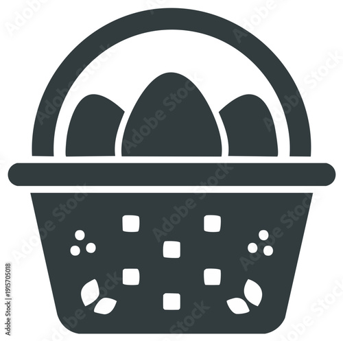 Easter basket filled with three eggs simple graphic icon symbol for holiday celebration
