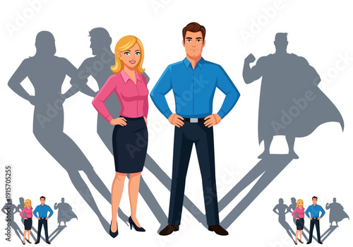 Business professionals reveal heroic shadows symbolizing hidden potential and strength within individuals high quality professional detailed