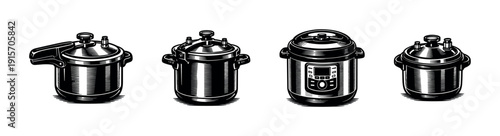 Cooking appliances icons set. flat vector icons for pots and pressure cookers collection
