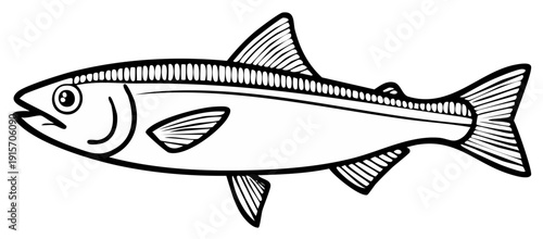 Black and white illustration of a fish with intricate details