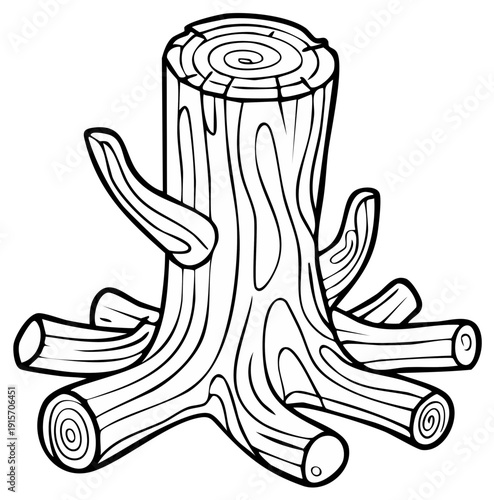 Cartoon drawing of tree stump with branches, outline
