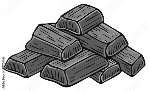 Stack of Silver Ingots Isolated on White Background Cartoon Style