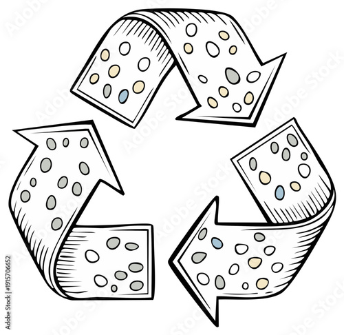 Illustrated Recycle Symbol with Textured Arrows