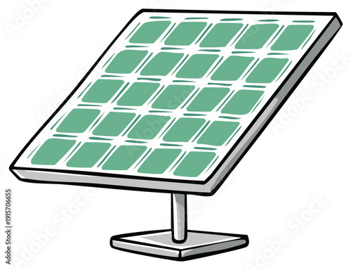 Illustrated solar panel on stand, generating clean energy and promoting sustainability