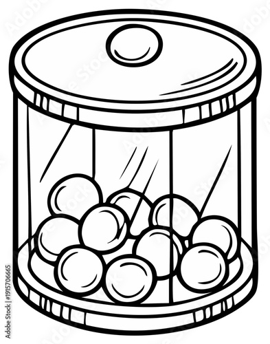 Round Candy in a Glass Jar Line Art Illustration