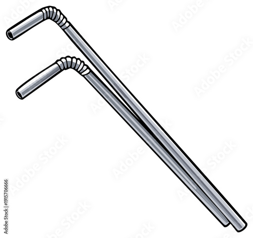 Two grey flexible drinking straws in a simple cartoon vector illustration