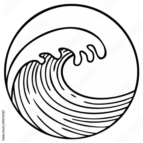 Stylized Ocean Wave Illustration Minimalist Design Emblem