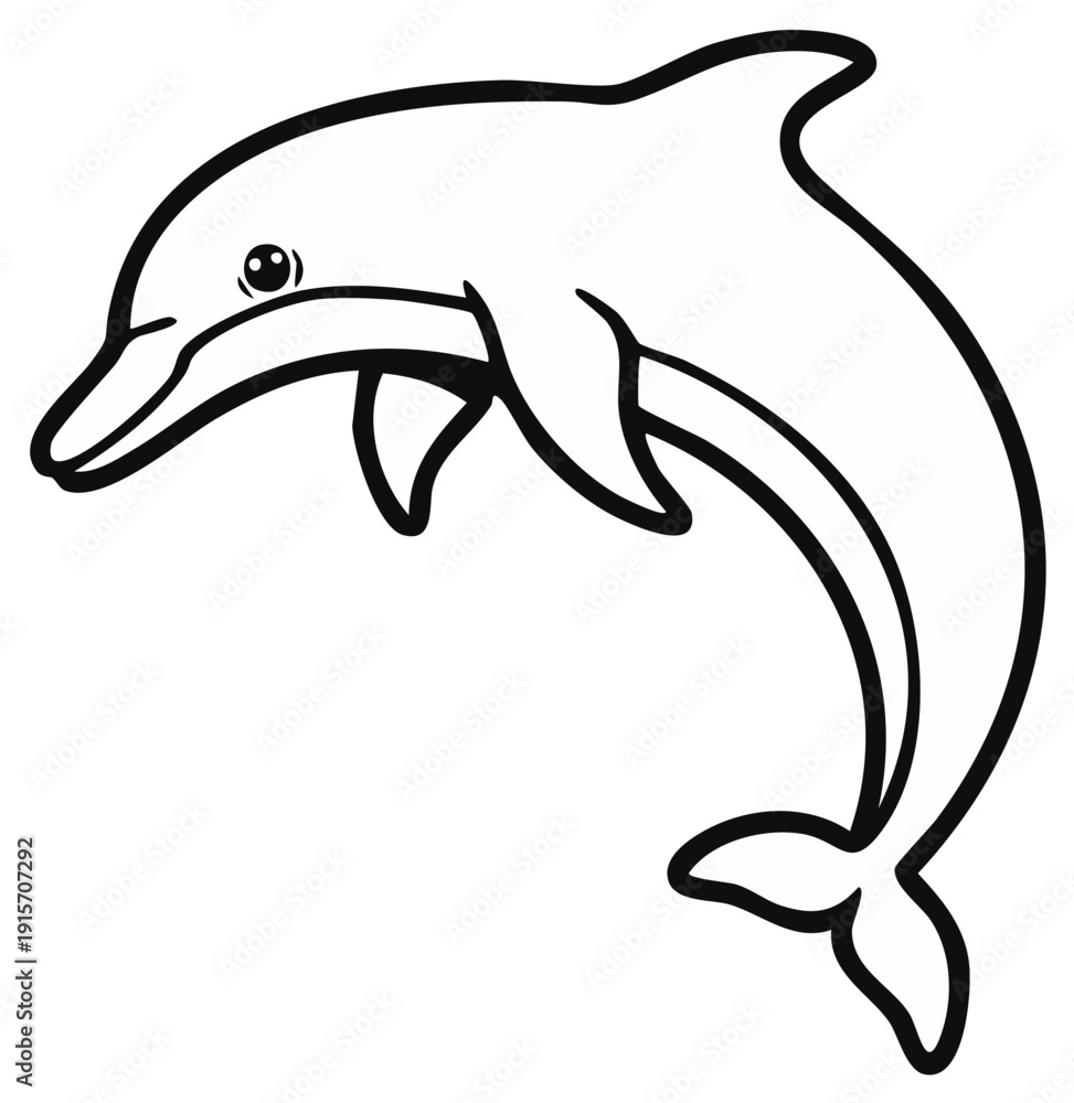 Obraz premium Stylized Cartoon Dolphin Outline Leaping Out of Water