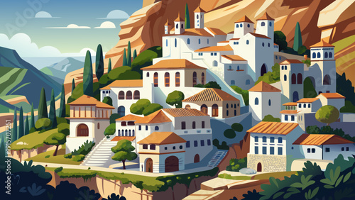 Very beautiful white houses of Setenil de las Bodegas nest beneath massive rock overhangs, blending architecture with dramatic natural cliffs.