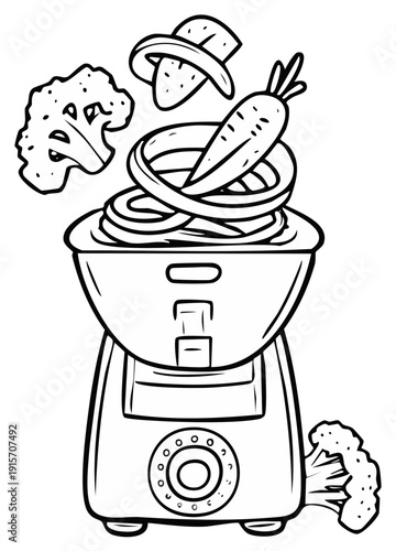 Food processor with vegetables cartoon illustration