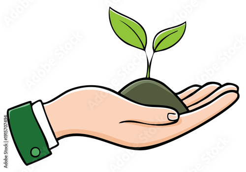 Hand holding a sprout with soil, symbolizing growth and new beginnings