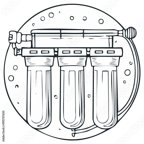 Water filter system with three clear cartridges and plumbing connections