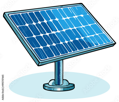 Cartoon style solar panel on a stand for renewable green energy and electricity generation.
