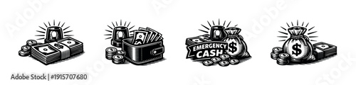 Cash and currency icons set. flat vector icons of money, finance, and wealth symbols