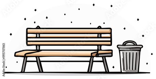 Simple Park Bench and Trash Can with Stars
