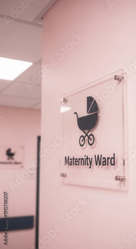 Hospital Maternity Ward Sign Featuring Stroller Icon Reflecting New Beginnings of Parenthood