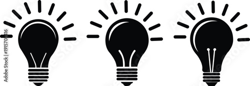 Light bulb silhouette icon set with idea rays innovation and creativity concept vector