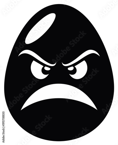 Furious black egg with an angry face and furrowed brow