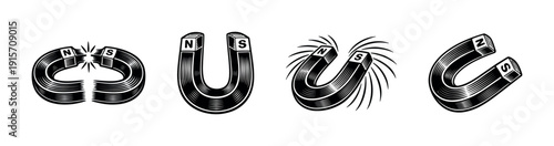 Magnet vector icons set. flat magnetic symbols and energy illustrations collection